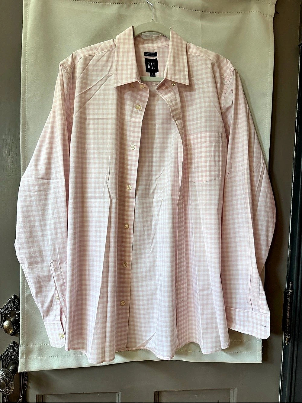 Gap Standard Fit Performance Cotton Gingham Shirt Pink & White